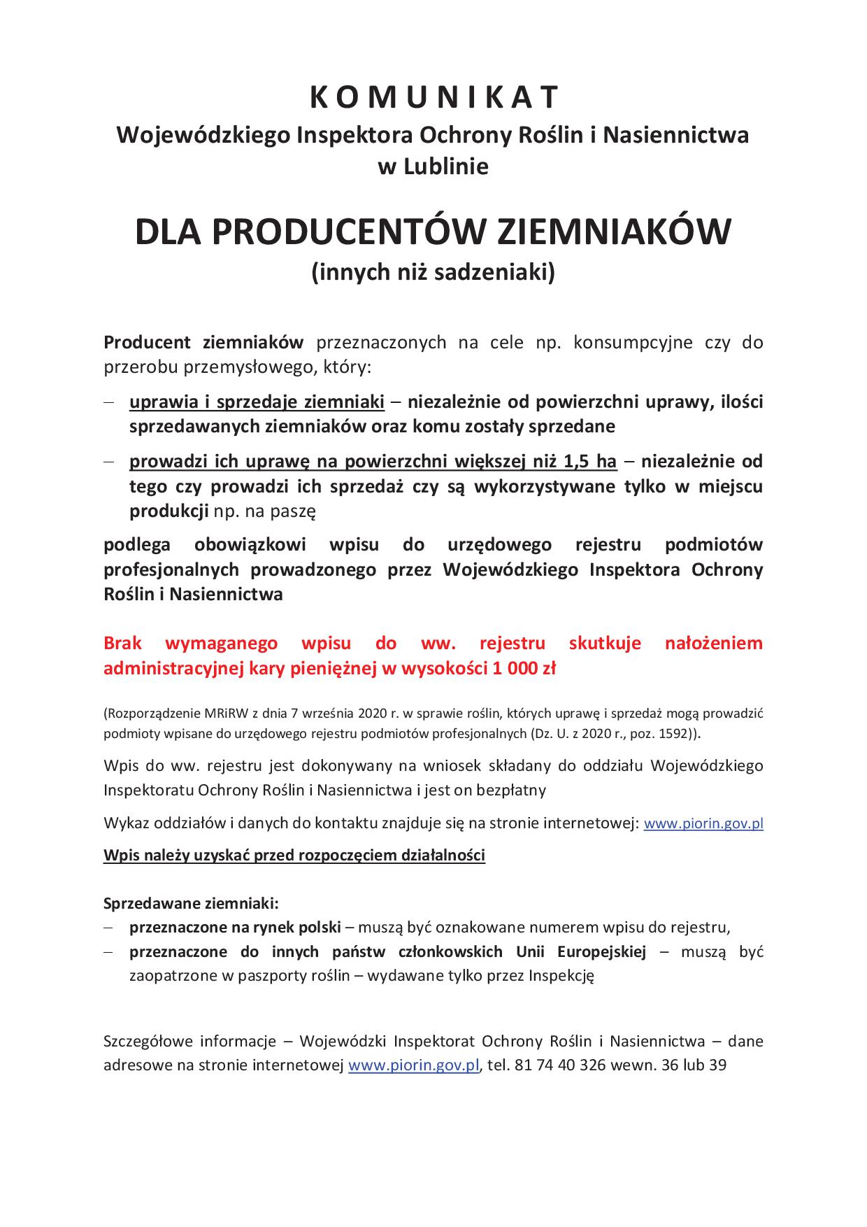 Komunikat producenci ziemniaka 01 03 20241